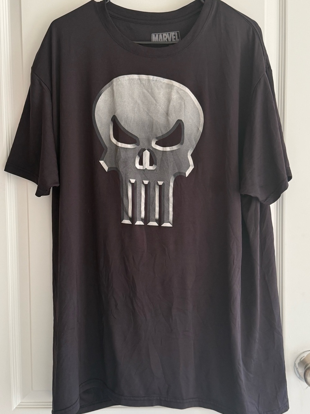Marvel Black Short Sleeve Tee with Silver Skull Emblem